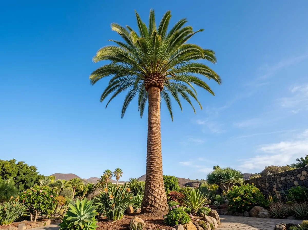Palmera canaria podada y limpia