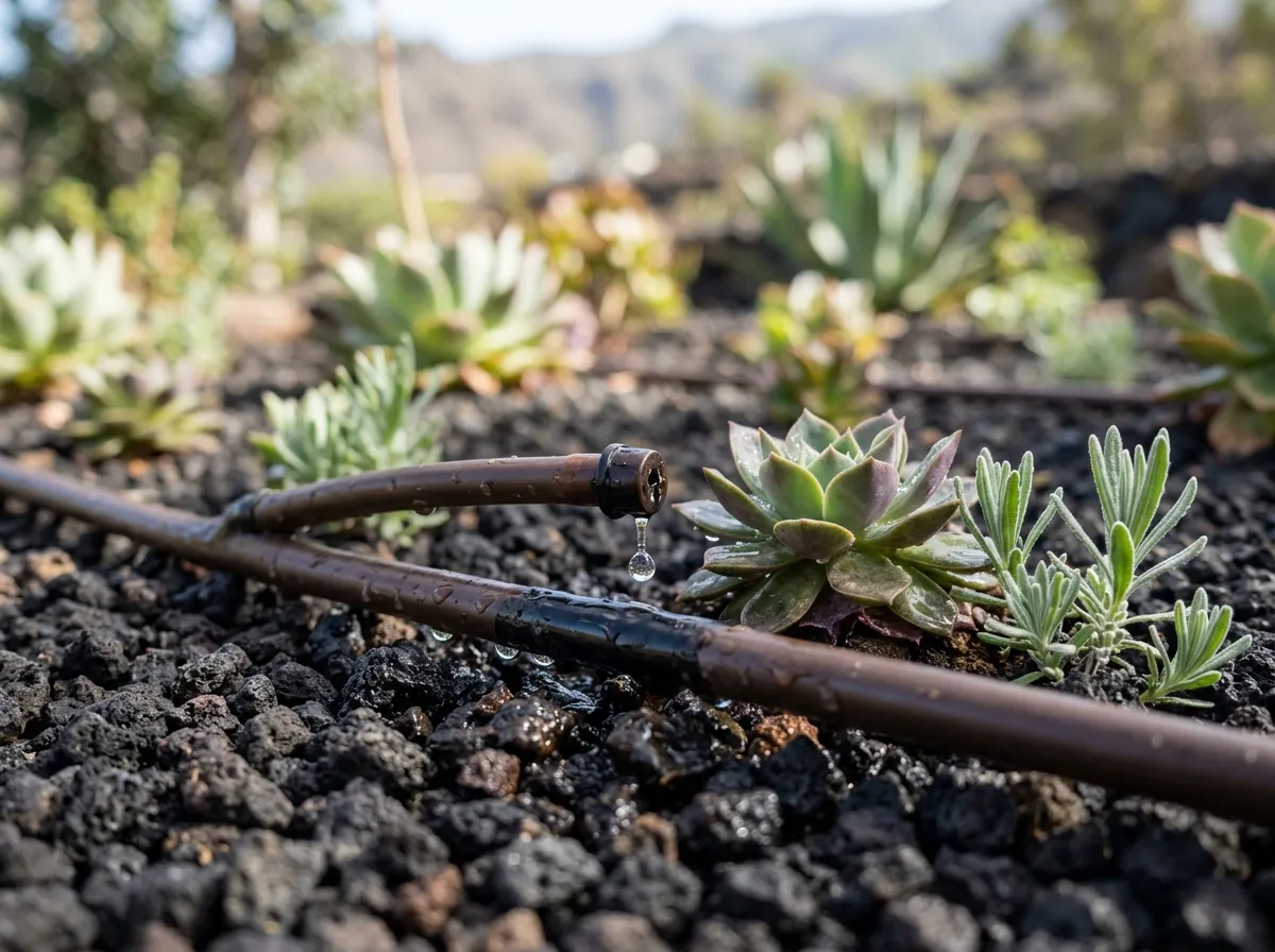 Riego por goteo entre plantas
